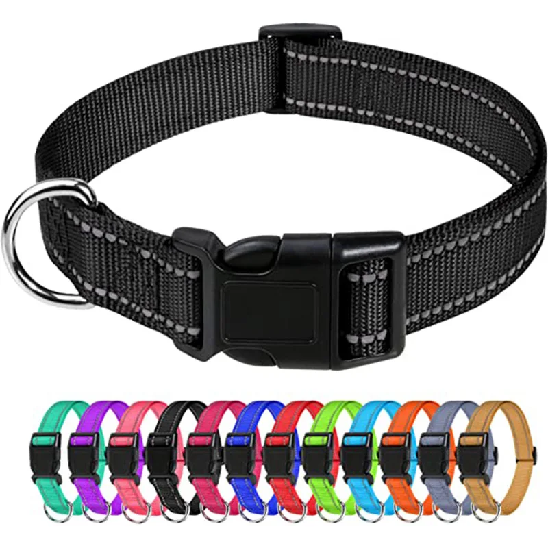 Anti-Strangling Reflective Adjustable Waterproof Nylon Dog Collar with Personalized Option Lights for Small Breed All Seasons
