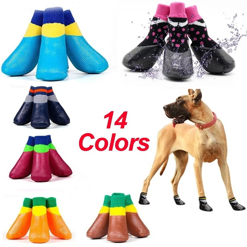 Anti stain Nonslip Outdoor Waterproof Pet Dog Cat Socks Booties Shoes With Rubber Sole for Walking Running