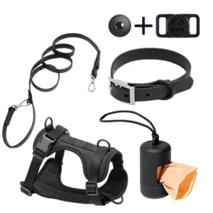 Apple IOS AGPS GPS 4G Pet Tracker Tag IP67 Waterproof Plastic Air Tag Collar Leash Harness M Set Bluetooth 1 Year Battery