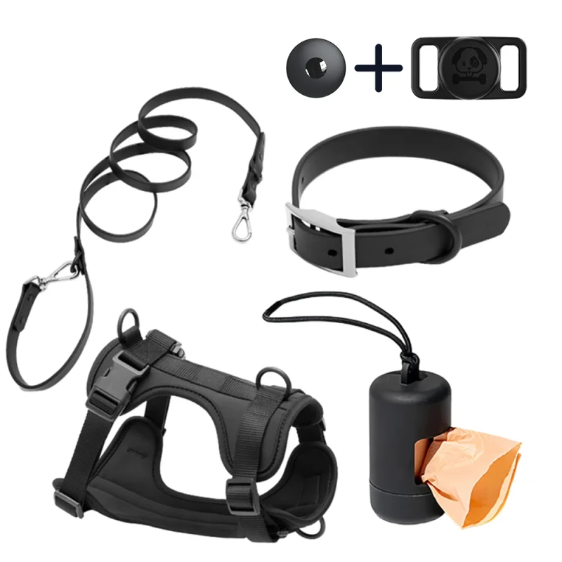 Apple IOS AGPS GPS 4G Pet Tracker Tag IP67 Waterproof Plastic Air Tag Collar Leash Harness M Set Bluetooth 1 Year Battery