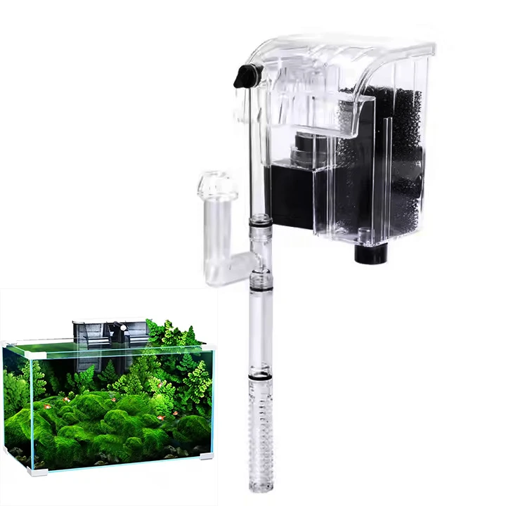 Aquarium Fish Tank with External Waterfall Filter Plastic Material Clear Glass Tank Design