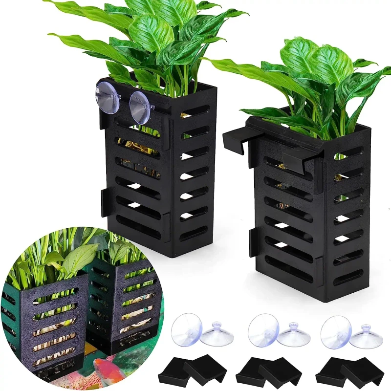 Aquarium Plant Holder with Hooks and Suction Cups Hanging Aquatic Planter Cups for Aquarium Decorations Plants