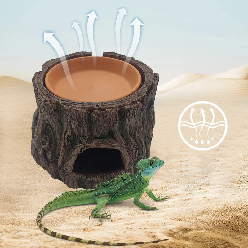 Aquarium Three in One Resin Ceramic Avoidance Humidification Cave Food and Water Basin Decoration Landscape Crawling Pet Hiding