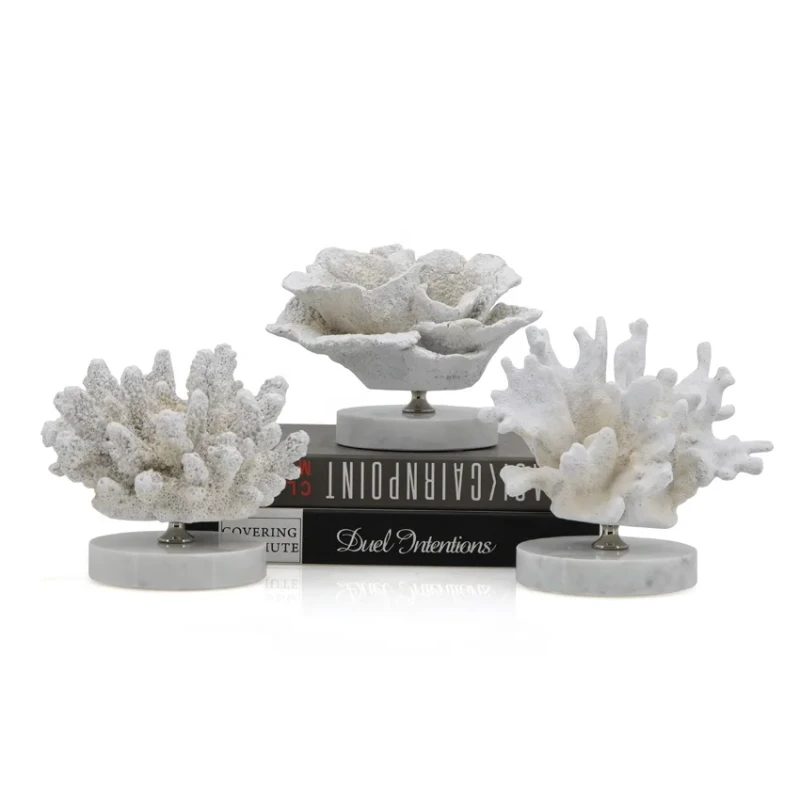 Artificial Aquarium Resin Coral Decor Marble Base Coastal Collections for Home Decoracion