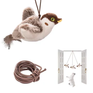 Automatic Cat Toy Chirping Bird with Simulation Flapping Wings SqueakTraining Electronic Interactive Simulation Toy