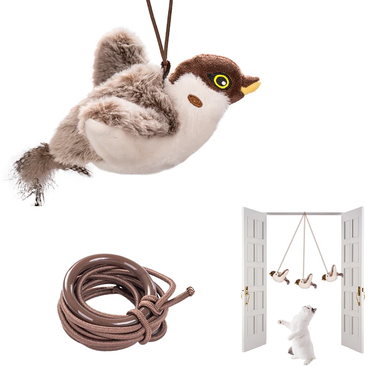 Automatic Cat Toy Chirping Bird with Simulation Flapping Wings SqueakTraining Electronic Interactive Simulation Toy
