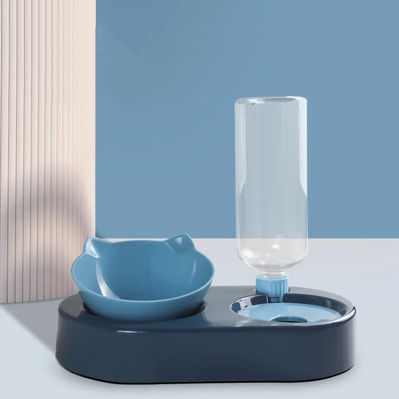Automatic Double Pet Feeder Water Bowl with Rounded Design Solid Pattern IPX5 Waterproof Plastic Dogs Cats Indoor Use 0.5kg