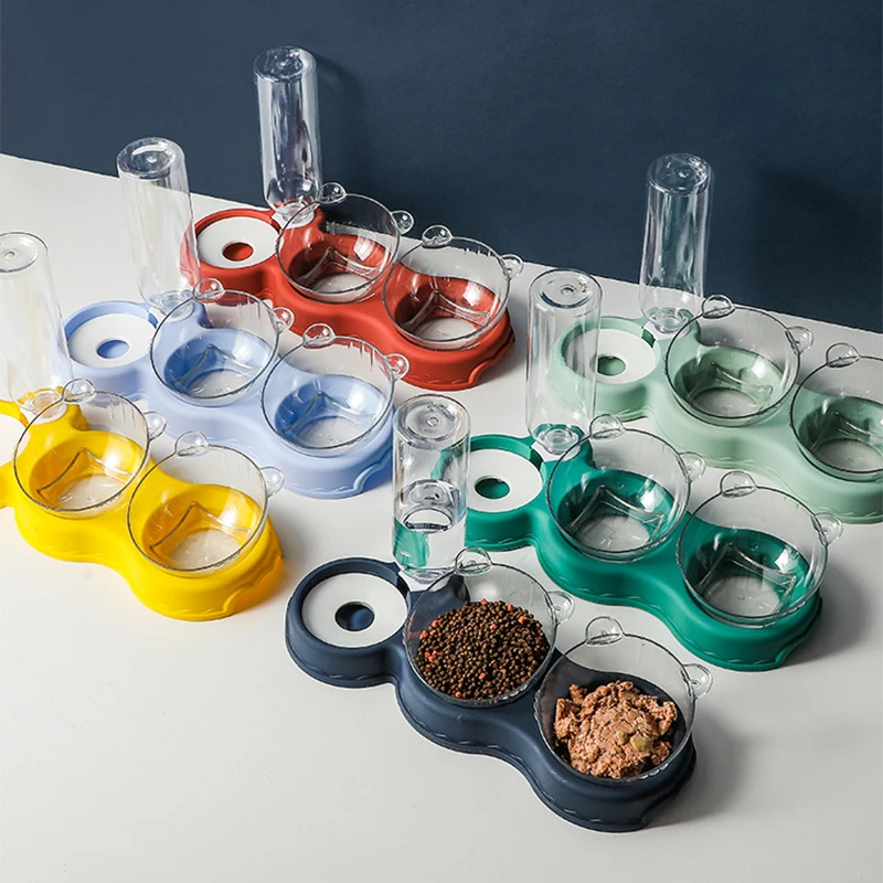 Automatic Drinking Water Plastic Pet Bowls Feeders Cat Food Bowl Two Dog Bowls With Water Bottle