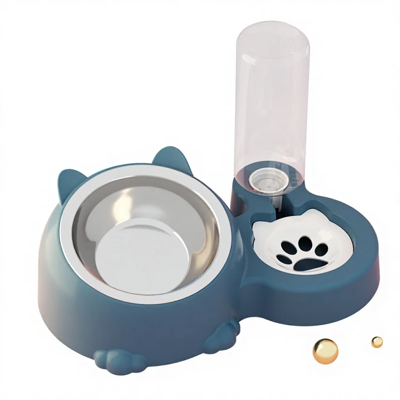 Automatic Integrated Cat & Dog Bowl with Neck Protection Anti Knock Design Plastic Material Pet Feeder