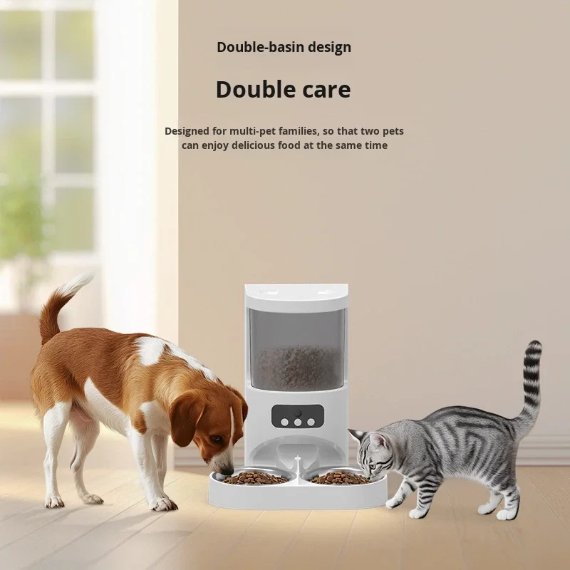 Automatic Pet Bowl Food Feeder Dual Bowl for Cats Dogs with Remote APP Support Monitoring Timing Quantitative Feeding 2kg CN