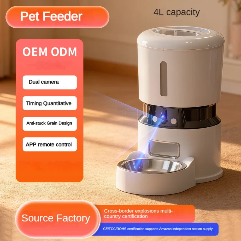 Automatic Pet Feeder 4L Capacity Microchip Cat Feeder Dispenser Food Grade Stainless Steel Bowl With HD Ultra Wide Angle Camera