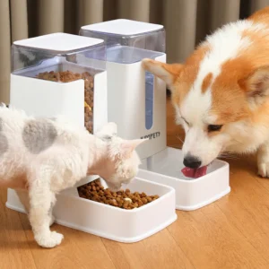 Automatic Plastic Pet Feeder for Dogs & Cats Water & Food Bowls Easy to Clean Indoor Use