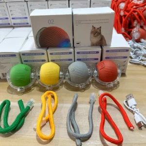 Automatic Rechargeable Eco Friendly Silicone Cat Dog Teaser Ball Toy Set Boredom Buster Exercise Rolling Bouncing Anxiety Relief