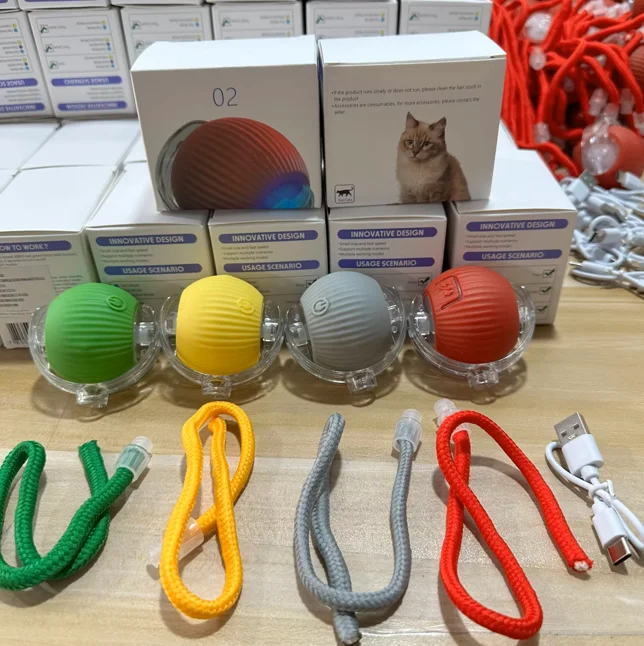 Automatic Rechargeable Eco Friendly Silicone Cat Dog Teaser Ball Toy Set Boredom Buster Exercise Rolling Bouncing Anxiety Relief