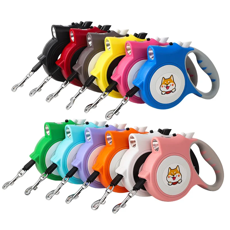 Automatic Retractable Dog Leash with Light ABS Material Cartoon Dog Face Pattern for Small Medium Large Dogs Cat Walking