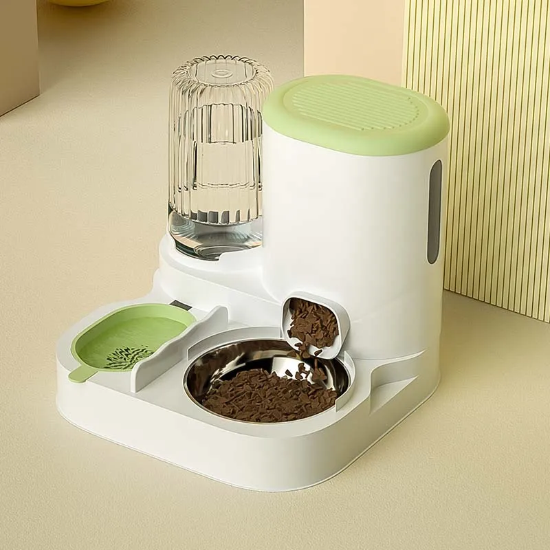Automatic Stylish Portable Cat Dog Pet Feeder Water Dispenser Rounded Plastic Integrated Bowl Eating Drinking Food Storage