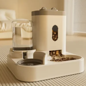 Automatic Sustainable Cat & Dog 2 in 1 Plastic Solid Water Dispenser & Food Feeder with Bottle Shaped Grain Storage Bowl