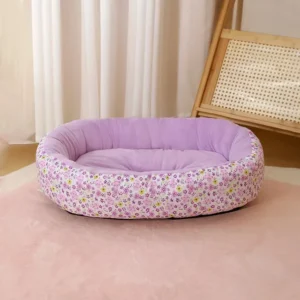 Autumn Winter Comfortable Soft Plush Cushion Best Round Pet Bed for Dogs and Cats Floral Pattern Furniture Accessories