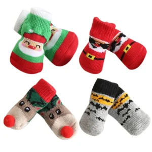 Autumn Winter Warm Elastic Non-slip Elastic Pet Christmas Socks Shoes for Small Medium-sized Dog