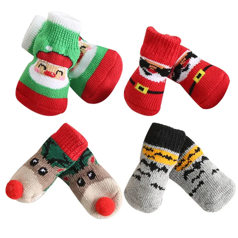 Autumn Winter Warm Elastic Non-slip Elastic Pet Christmas Socks Shoes for Small Medium-sized Dog