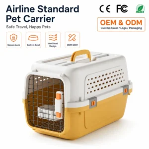 Aviation Standard Ventilated Design Metal Wire Door Plastic Hard Sided Pet Carrier for Air Freight Vehicle Transportation