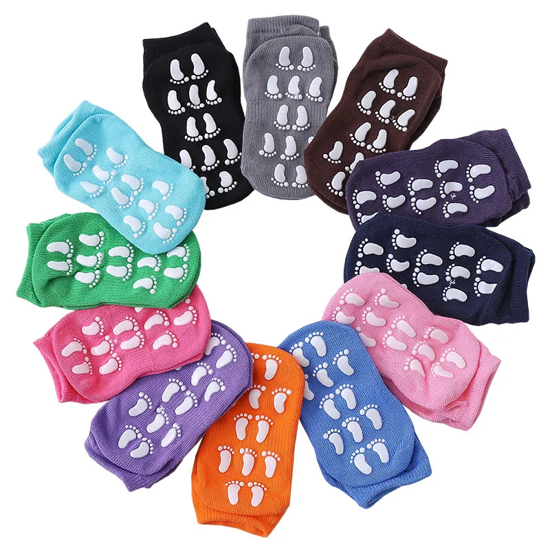 Baby Floor Socks Solid Color Anti Slip Socks Cute Kids Trampoline Socks With Grip