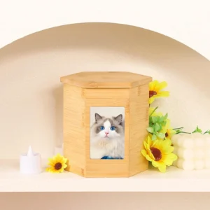 Bamboo Pet Urn Personalized Photo Frame Slide Lid Eco Friendly Biodegradable Cinerary Casket for Dog Cat Ashes Funeral Supply