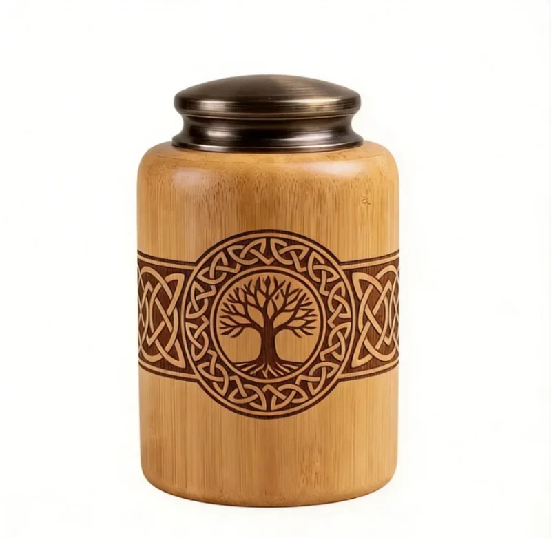 Bamboo Pet Urn for Dogs Cats Ashes Custom Laser Engraved Personalized Name Date Eco friendly Pet Memorial Urn Biodegradable-2