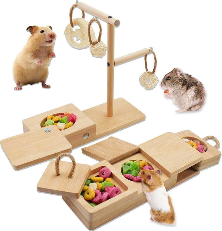 Bamboo Small Animal Toys Wooden Small Animal Suppliers Wood Rack for Pet Rack for Hamster Rabbit Rat for Home Living Room