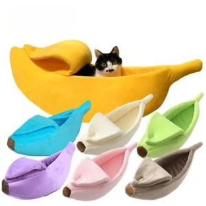 Banana Shape Pet Bed Soft Plush Cat Bed with Cover Washable Dog Bed for All Seasons