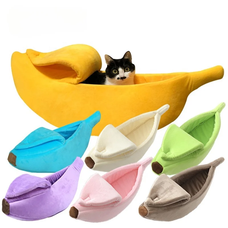 Banana Shape Pet Bed Soft Plush Cat Bed with Cover Washable Dog Bed for All Seasons