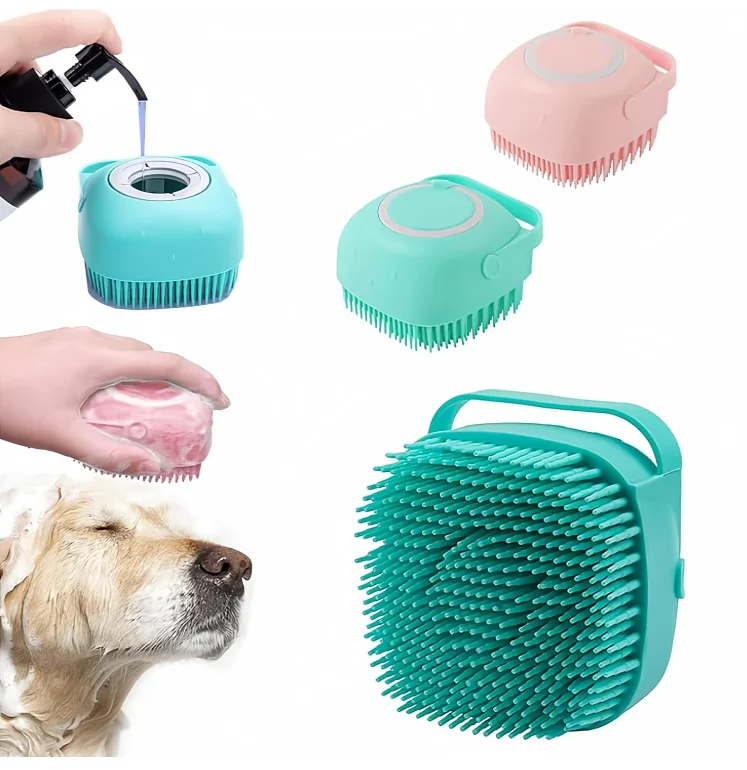 Bath Brush Scrubber Soft Silicone Pet Shower Grooming Shampoo Massage Dispenser for Short Long Haired Dogs and Cats