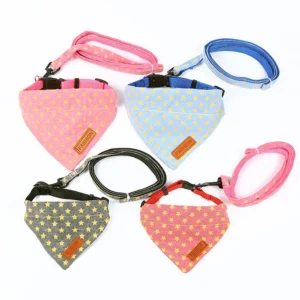 Beautiful Lovely Girl Polyester Pattern Printed Pet Collar Dog Bandana With Leash