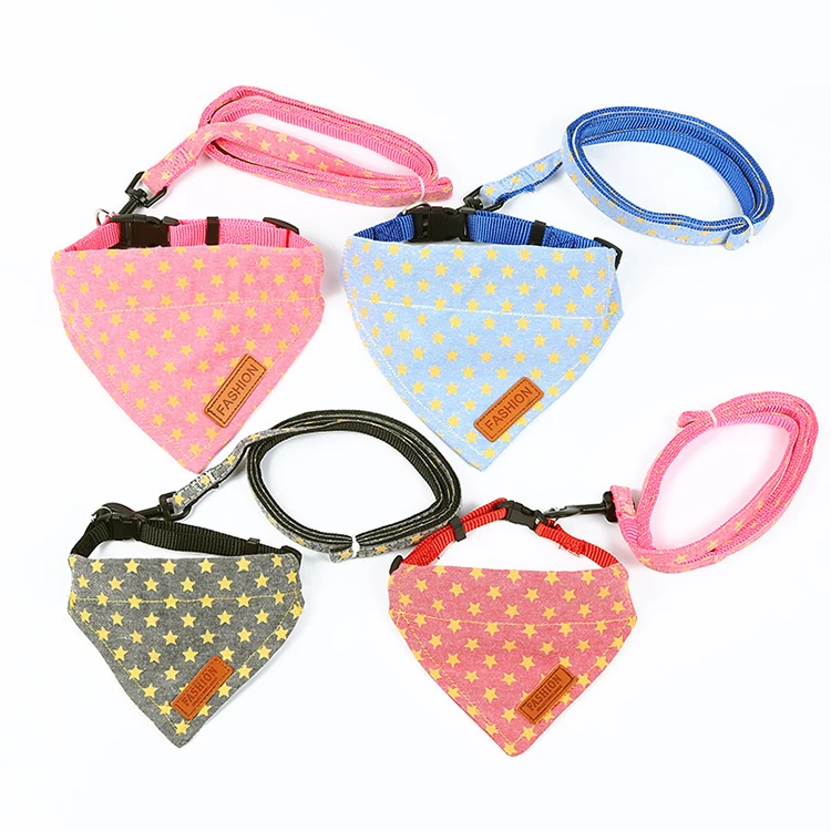 Beautiful Lovely Girl Polyester Pattern Printed Pet Collar Dog Bandana With Leash