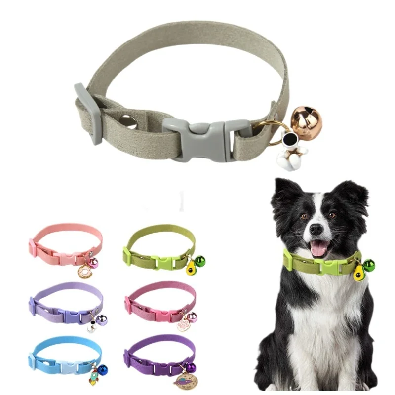 Bell Pet Collar Suede Microfiber Fabric Ins Style Monochrome Kitten Dog Cat Accessories Neck Collar