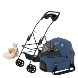 Bello Pet Carrier with One Hand Folding Pet Stroller for 2 Cats Outdoor Stroller for Dogs 30 Pounds Traveling