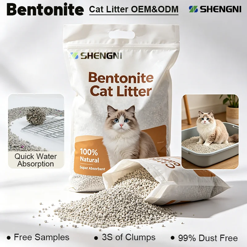 Bentonite Cat Litter 5kg 10kg 20kg Bags Strong Clumping Odor Control Cat Sand Pet Cleaning Products Factory