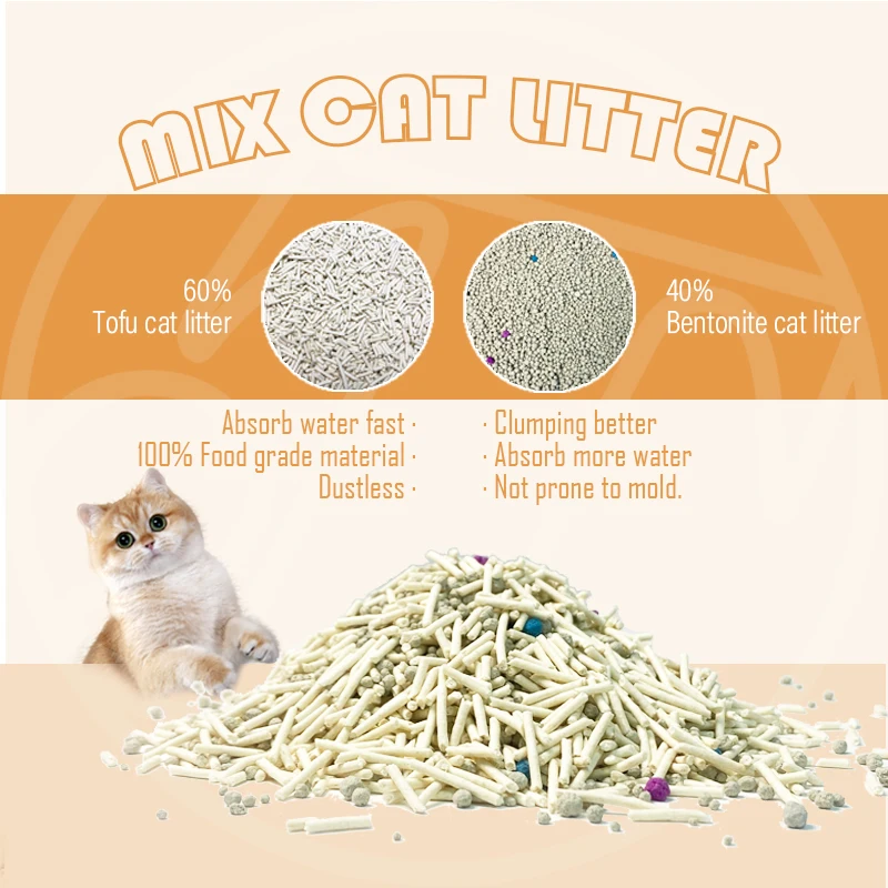 Bentonite and Tofu Mixed Cat Litter 60 40 Blend Flushable 2.5kg Dust Free