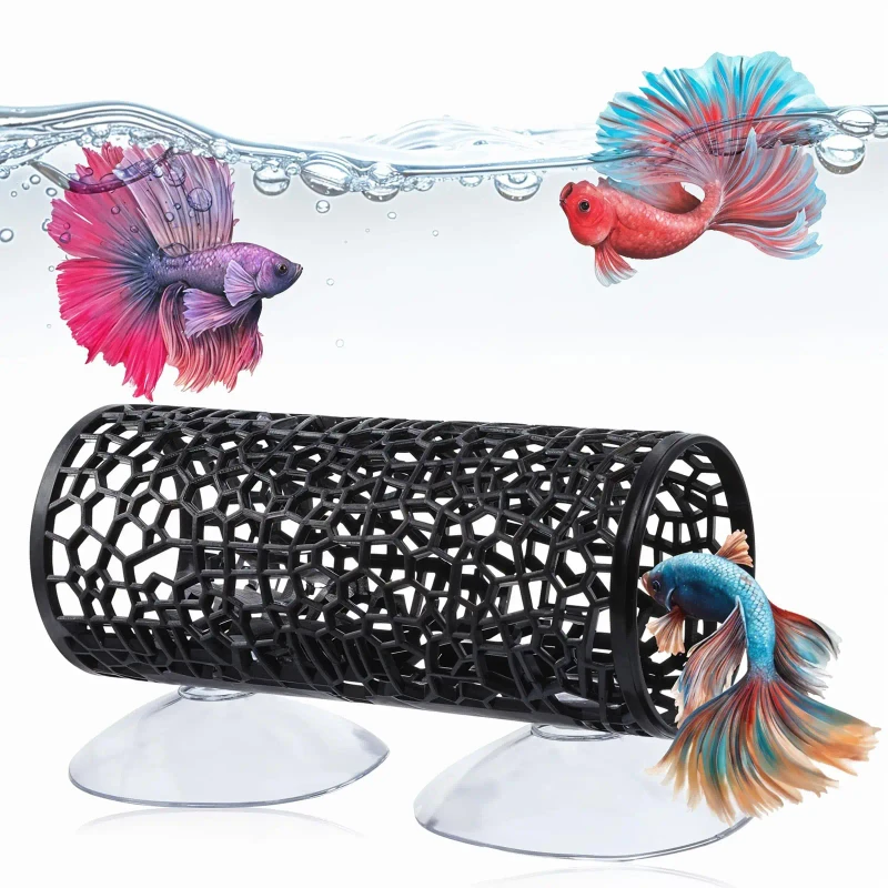 Betta Fish Tunnel Hammock Plastic Cylindrical Aquarium Decor Safe Smallfish Shrimp Tank Accessories Suction Cups Hideout Play