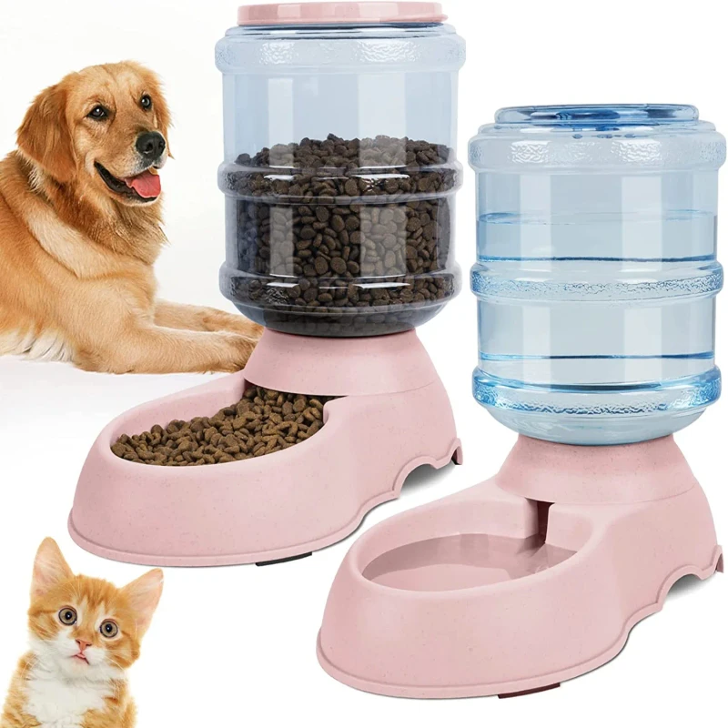 Big Capacity Pet Food Bowl 2 Pack Automatic Cat Feeder and Water Dispenser Set for Small Medium Dogs Puppies Kittens