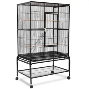 Big Size Flight Heart Shaped Powder Coated Black Metal Carry Breeding Cages Large Wire Pet Parrot Bird Cage