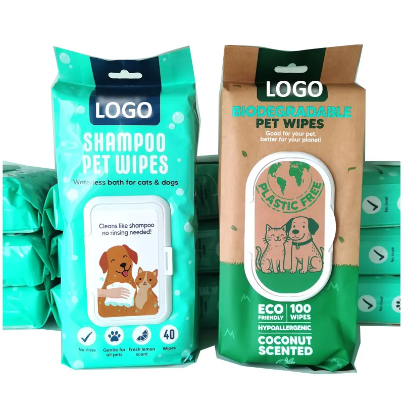 Biodegradable 100% Bamboo Nonwoven Organic Eco Friendly Plastic free Coconut Scented Pet Wipes for Dogs Cats Paws Body Cleaning