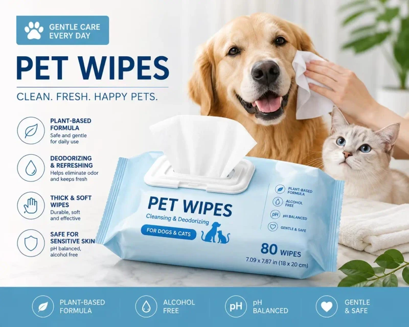 Biodegradable Customizable Unscented Pet Wet Wipes for Cats Dogs Reptiles Rabbits and Birds