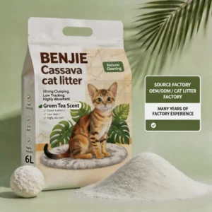 Biodegradable Eco Friendly 99% Dust Free Strong Clumping Extra Odor Control Long Lasting Freshness 6L Cassava Cat Litter
