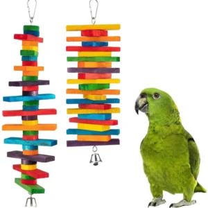 Bird Accessory Colorful Wood Gnawing Bell Toys for Pigeons Parrots Birds