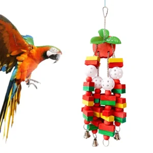 Bird Chewing Toy Parrot Cage Bite Toy Pet Supplies for Cockatoos African Grey Macaws Large Bird Parrot Toy Natural Wooden Blocks
