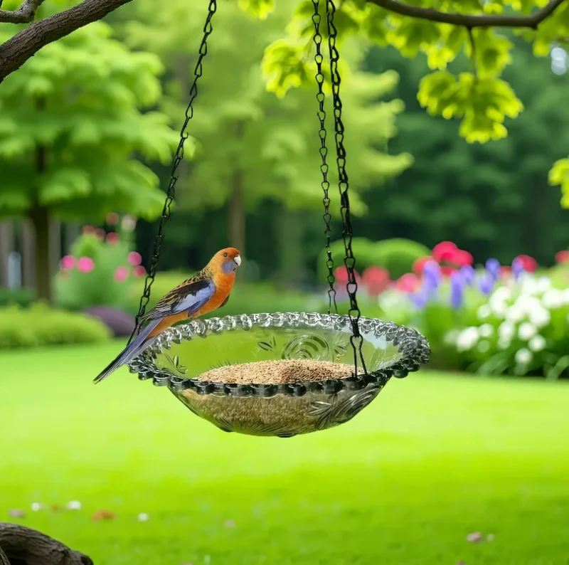 Bird Flower Shaped Hanging Feeder and Birdbath Outdoor Garden Decor for Hummingbirds Farm Supplies Bird Bowl