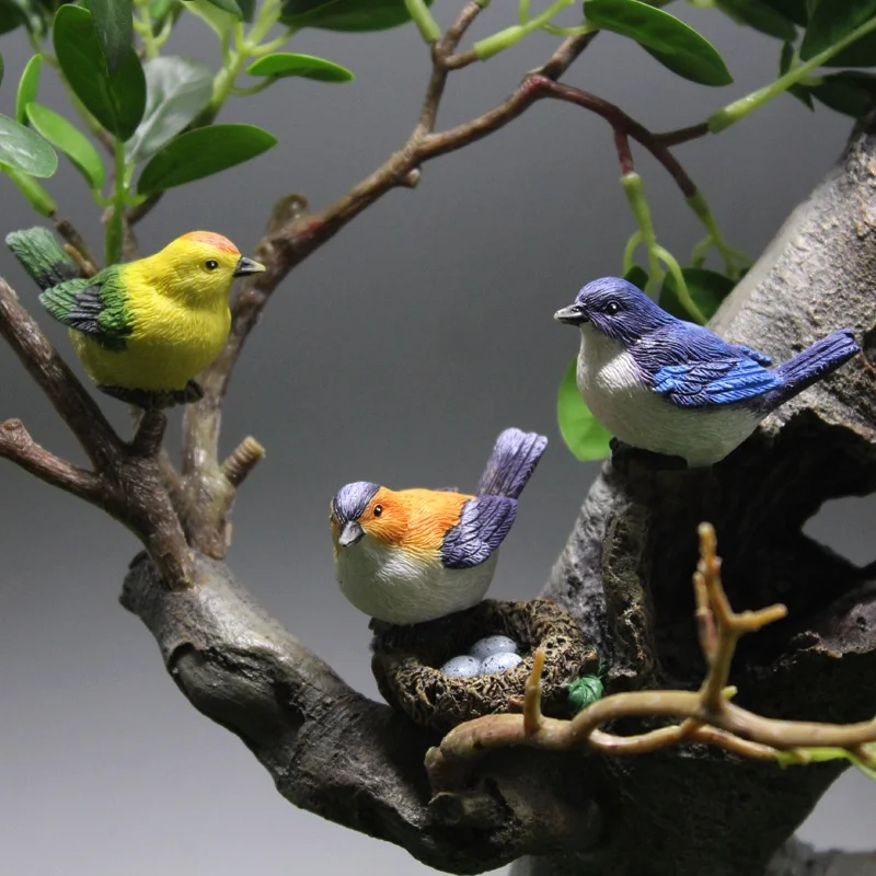 Bird Resin Craft Cute Simulated Bird Nest Garden Bonsai Decoration Accessories Bird Egg Micro Landscape