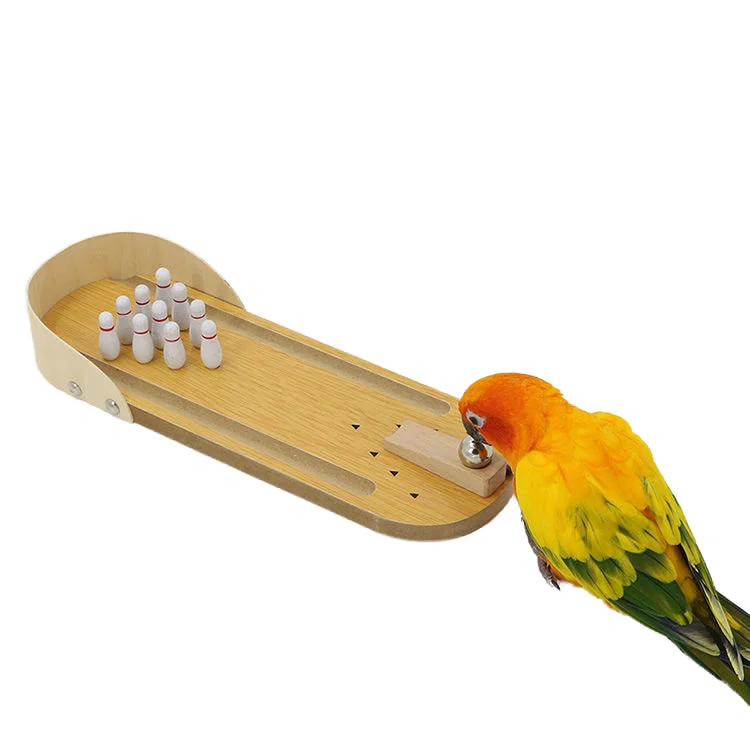 Bird Toys Parrot Balance Training Supplies Wooden Tabletop Bowling Style Puzzle Interactive Pet Toys