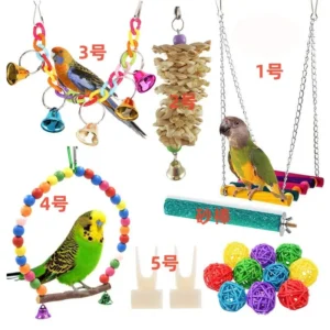 Bird Toys for Parakeets 17Pcs Wood Parrots Budgie Cage Accessories Bird Perch Swings for Small Conure Cockatiel Toys